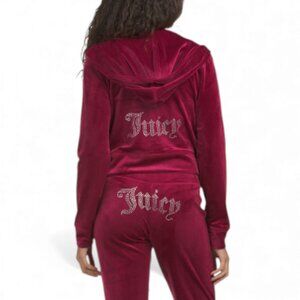 Juicy Couture Velour Bling Tracksuit Set Dark Crimson Rhinestone Jacket Pants S